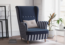 Ohrensessel VELUTTI V5G-W5 Marineblau weiß gestreift