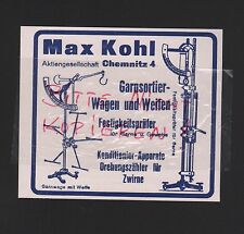 CHEMNITZ, Werbung 1927, Max Kohl Garnsortier-Wagen-Weifen