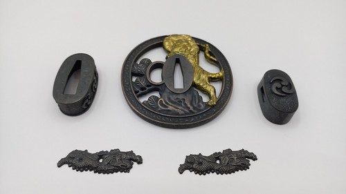 Tiger set tsuba - tiger, tsuba,kashira,menuki