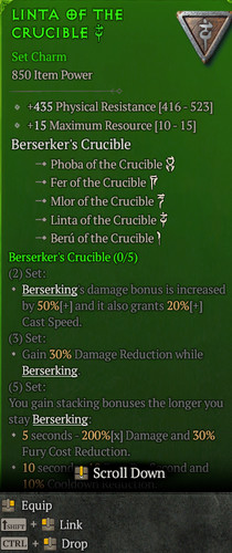 Set charm berserker crucible - berserker's,