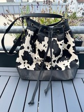 Wunderschöne Beutel-Handtasche  echtes Leder mit echtem Fell schwarz-weiß