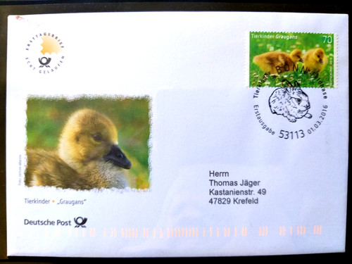 Brd 2016 fdc tierkinder - 2016, tierkinder-