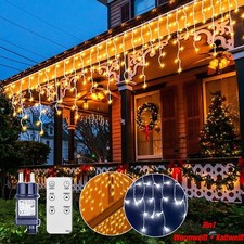 Weihnachten Eisregen Lichterkette 5/10/15M Speicherfunktion für Veranda Hochzeit