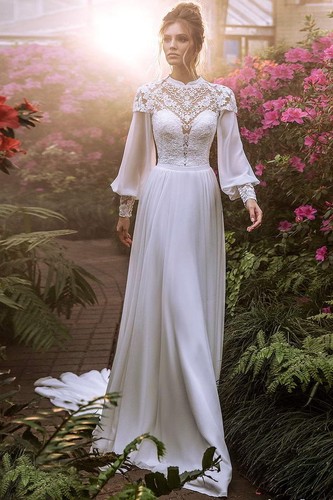 Chiffon lange puffärmel boho - lange,