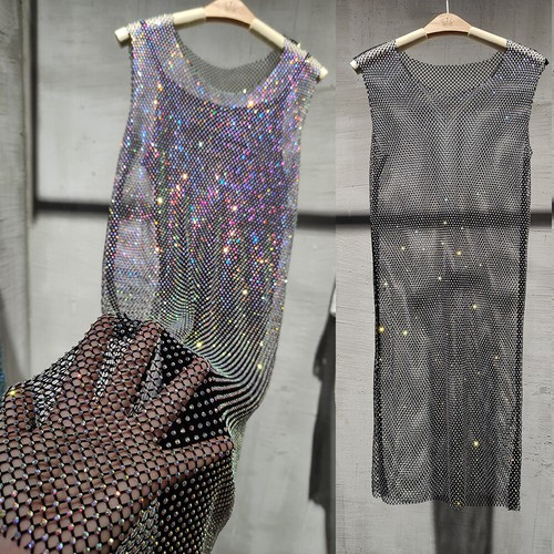 Damen glitzer strass fischnetz - glitzer,