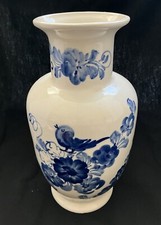 Alte Vase handbemalt H 26,5 cm Blumenmotiv, Vögel