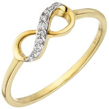 Damen Ring 375 Gold Gelbgold Zirkoniasteine 9 Karat Schleife Unendlichkeit neu