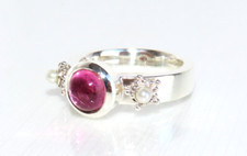 Rosa pink Turmalin Ring aus Silber, Weite 56, Perlen, floraler Ring