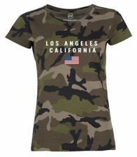 Damen Camo-Shirt Bedruckt Schriftzug California Los Angeles USA Amerika Flagge
