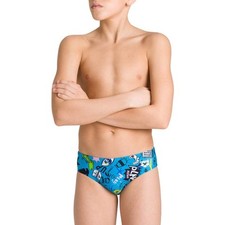 ARENA Jungen Slip Badehose Schwimmhose Playful Jr Brief, Blau, 116 cm