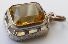 Anhänger gelber Edelstein Kupfer versilbert Vintage 70er pendant copper