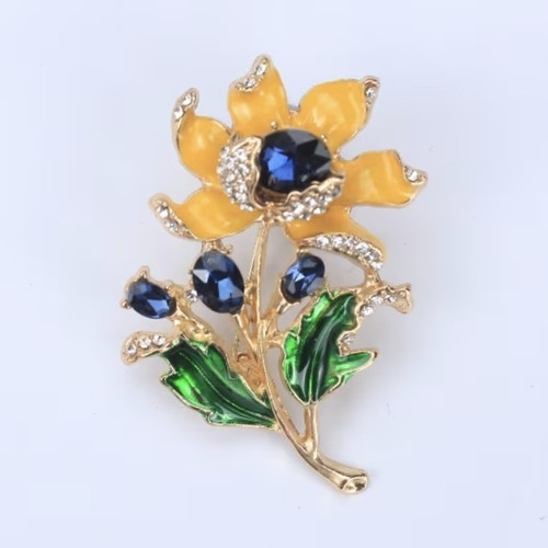 Brosche blume emaille strass - brosche,