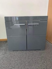 Waschbeckenunterschrank grau Hochglanz Badezimmerschrank Waschtisch Amanda 60 cm