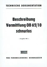 VEB Fernmeldewerk Nordhausen Beschreibung Vermittlung OB 62/10 Telefon DDR 1981
