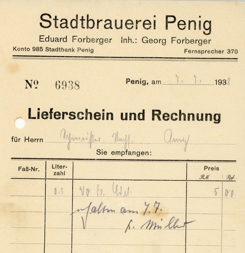 Rechnung stadtbrauerei penig - stadtbrauerei,