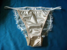 Herrlicher Hochglanz Satin Spitzen Tanga Höschen XL creme/weiß Panty Slip  (G56)
