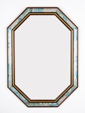 Vintage Spiegel Achteckig Oktagon Türkis/Gold/Rosa Goldrand 70x50 - Top Zustand