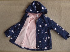 Anorak für Mädchen, gefüttert, dunkelblau mit Aufdruck, Größe 110