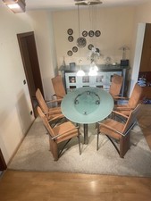 Esszimmer Tisch Glas mit 6 Stühlen Alcantara Hochlehner ,Wohnzimmer und 3er Sofa