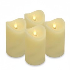 LED Echtwachs Kerzen Set mit Timer + beweglicher Flamme, Creme Ø7,5x10cm, 4 Stk.