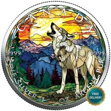 2024 1OZ Silver Silber Kanada Canada Wolf Stained Glass Colorized ZertNUR100 23!