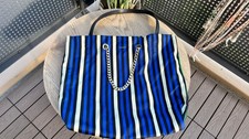 Lanvin Gestreifte Tote Bag | Stoff & Leder | Blau/Grün | Top Zustand |