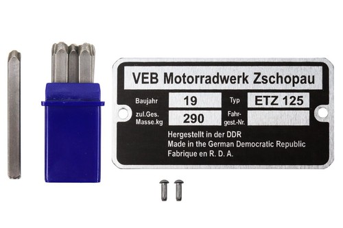 Typenschild für etz - typenschild,