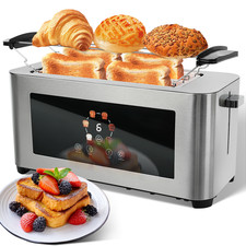 Toaster XXL Langschlitztoaster 4 Scheiben mit Brötchenaufsatz 1400W Edelstahl