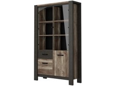 Vitrine MALTO 41x121x200 Kieferfarben Dunkelgrau Klarglas Buffet Buffetschrank