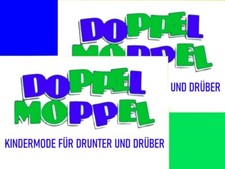 2 Aufkleber Sticker Kleidung DOPPEL MOPPEL Kinderkleidung drunter drüber 8x13