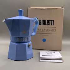 Bialetti Moka Express Exclusive Blau 3 Tassen Espresso Herdplatte Kaffeemaschine Neu