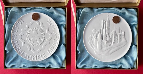 Ddr porzellan medaille ovp - porzellan,