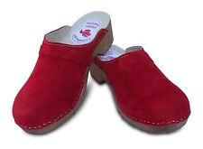 Schweden Holz Clogs Holzschuhe Veloursleder Sandalen Schuhe Rot, Gr. 37 bis 42