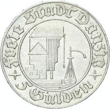 Danzig Freie Stadt 5 Gulden 1932 (A) Krantor Silber vz J D18