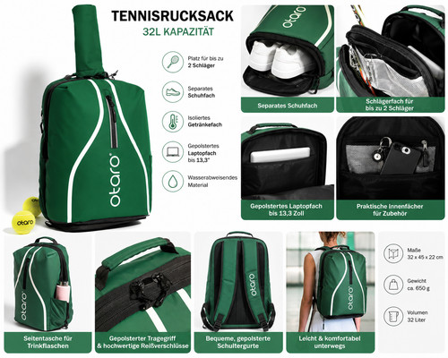 Tennisrucksack 32l matcha - tennisrucksack,