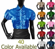 Damen Satin Bluse Kurzarm