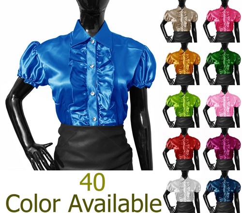 Damen satin bluse - satin, kurzarm