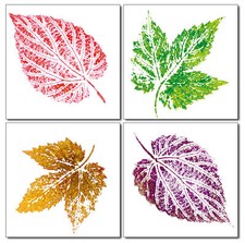 Bild 4er-Set Herbst Blätter Laub Druck Holzfaserplatte Wandbild 4 mal 40x40 cm