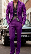 neuer Lila Farbener Herren Leder Anzug Gr. M 48/50