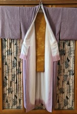 Vintage But NEW Japanese Kimono + Lining Wine Red Lilac SEIGAIHA pattern + OBI !