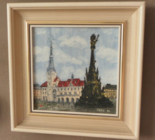 Bild handgemalt mit Holzrahmen 21cm  x 21cm - Rathaus Olomouc/Olmütz Signiert 90
