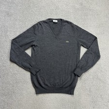 LACOSTE Herren Pullover Gr S Wolle Sweater Strickpullover Logo 30209 Grau