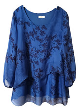 Seidentunika Italien Lange Ärmel Blau Gr. 42 -s. Maße unten!