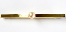 Krawattennadel Brosche 8 Karat 333 Gold 2,6 g Gelbgold Akoya Perle Länge 6 cm