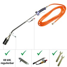 Abflammgerät Gasbrenner Dachbrenner Piezozündung Unkrautvernichter 69kW Anzünder
