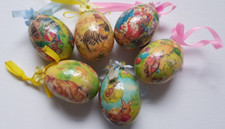 Pappmaché Ostereier Blüten Seidenbänder Unterschiedliche Motive & Größen Vintage