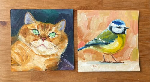 Vogel meise ölmalerei katze - meise, Ölmalerei,