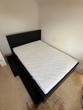 Großes Bett / Jugendbett 2,10 x 1,60 m, schwarz,  Matratze, Rost, 2 Schubladen