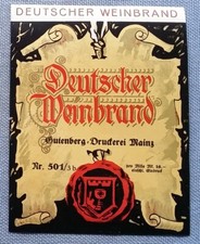 altes Schnapsetikett Flaschenetikett Etikett Label Weinbrand Gutenberg Mainz