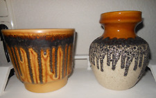 Übertopf Blumentopf Vase Lavadekor Scheurich Keramik Beige u. Senf 60er 70er